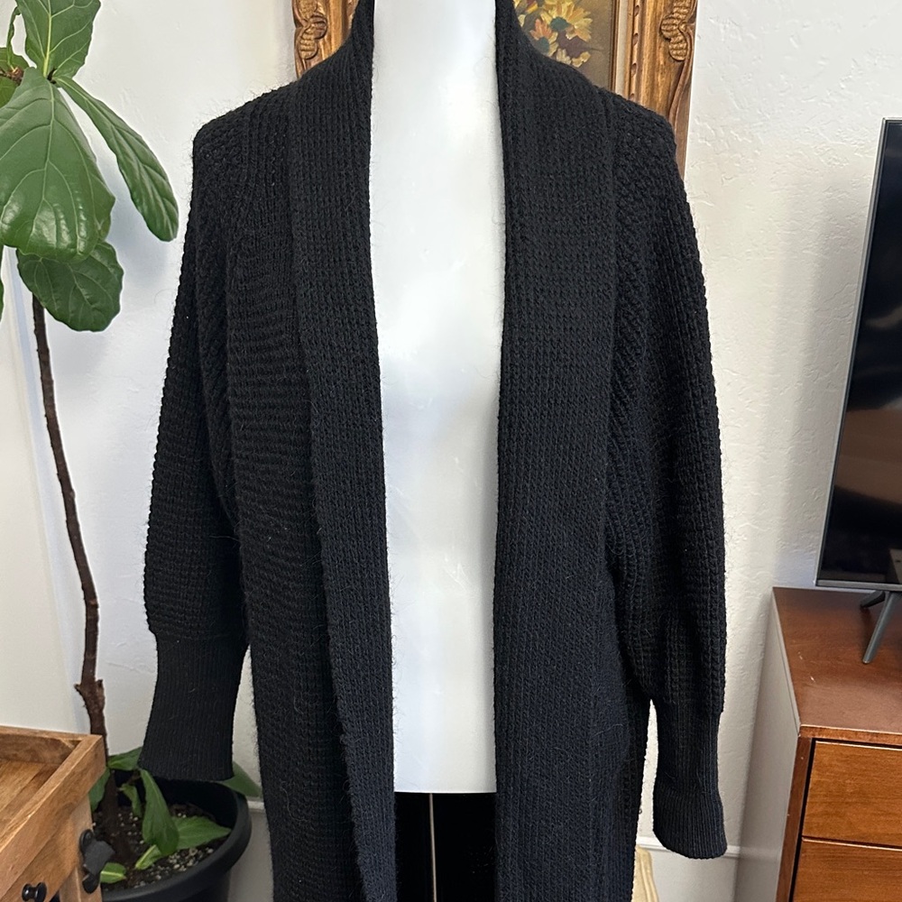 Black Women's wool blend long cardigan